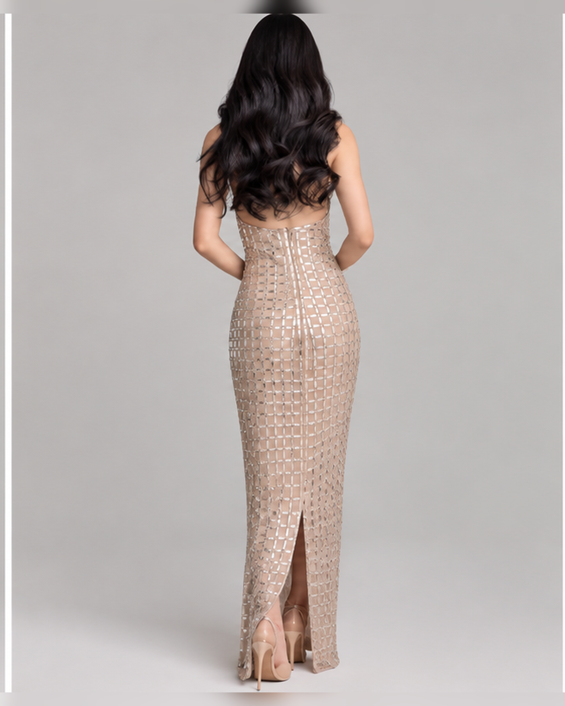 Seraphina Champagne Mirror Halter Maxi Dress