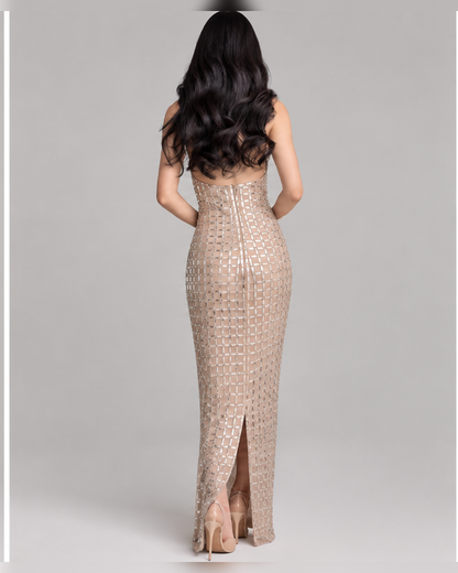 Seraphina Champagne Mirror Halter Maxi Dress