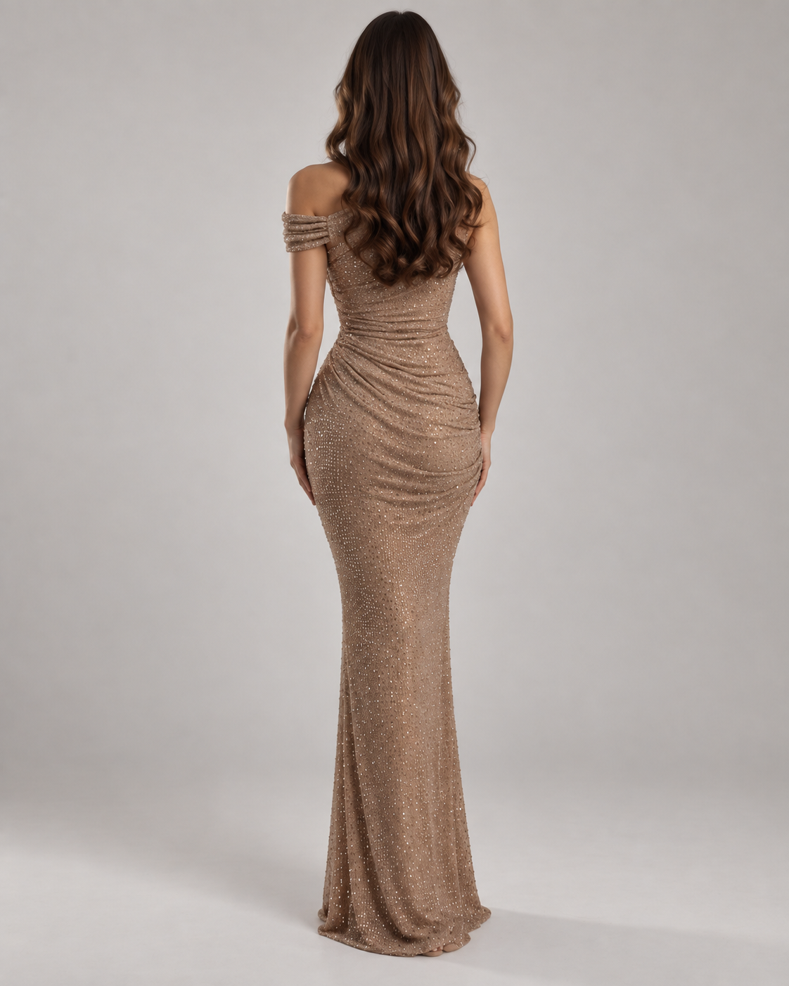 Aurelia Champagne Crystal Maxi Dress