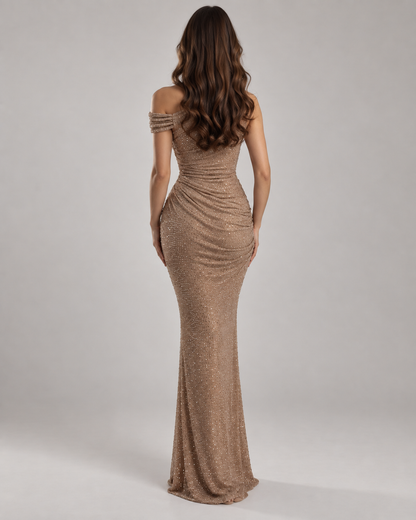 Aurelia Champagne Crystal Maxi Dress