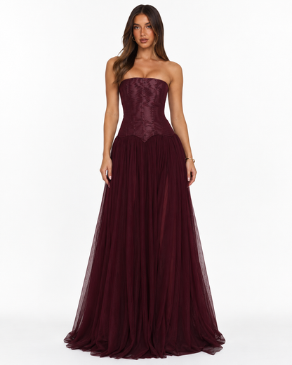 Celeste Burgundy Corset Maxi Dress