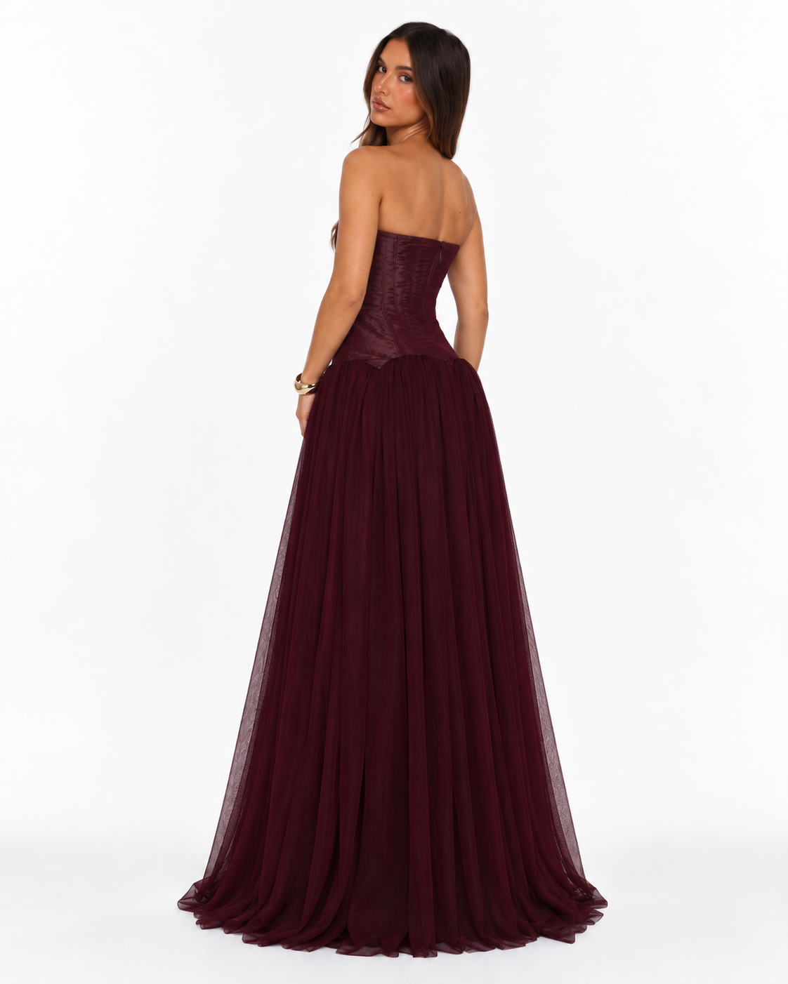 Celeste Burgundy Corset Maxi Dress