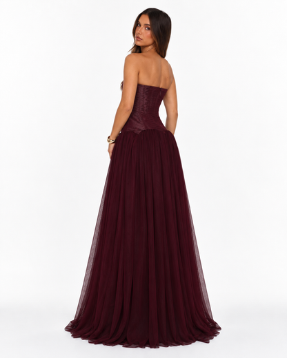 Celeste Burgundy Corset Maxi Dress