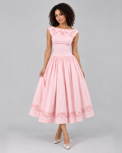 Rosabelle Blush Embroidered Midi Dress
